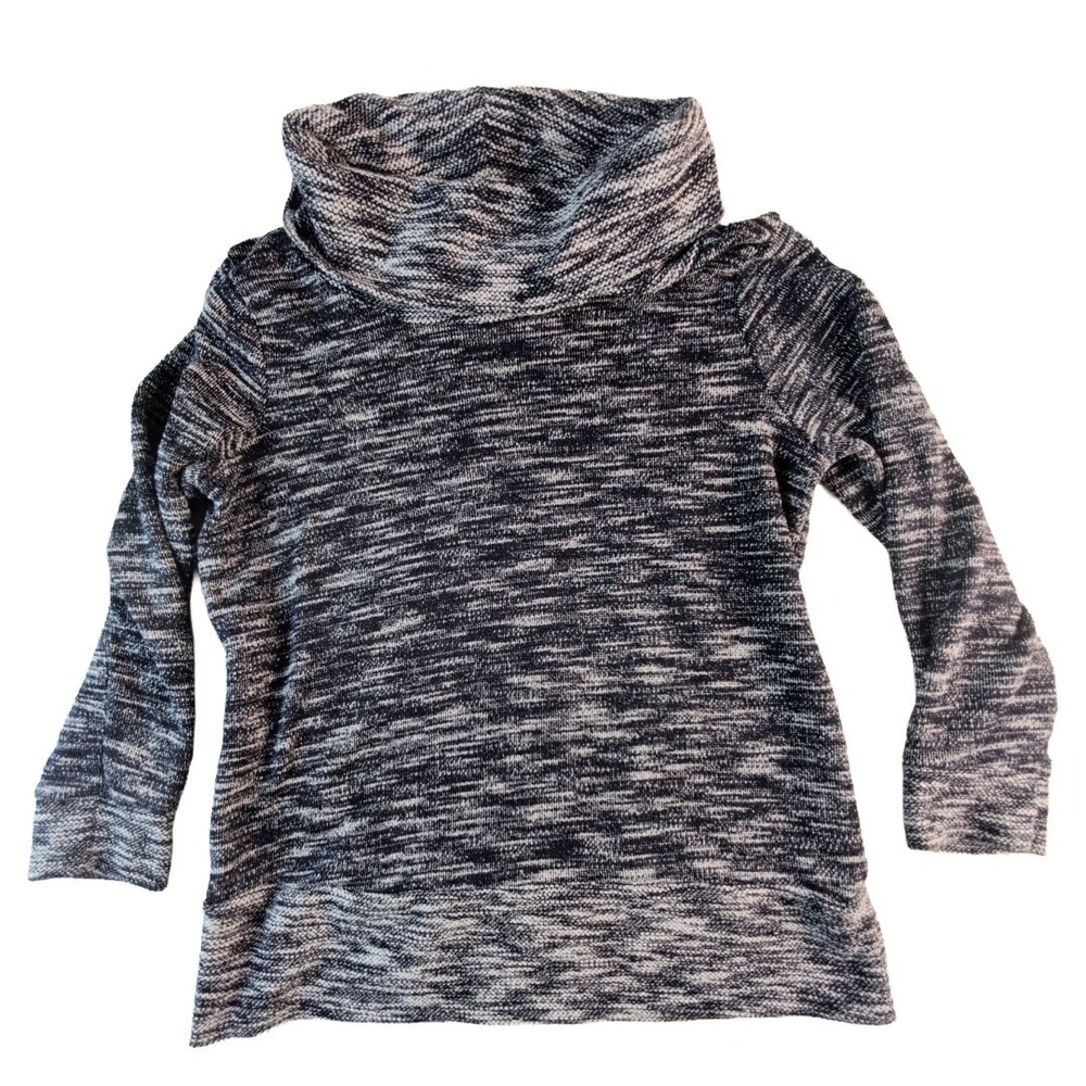 Daisy Fuentes Cowl Neck Sweater Heathered Knit Black And White Gray Size L